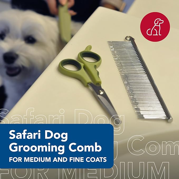 Coastal Pet Safari Dog Grooming Comb for Medium and Coarse Coats - Extra-Long Rotating Teeth - Undercoat Rake for Coarse Coats - 7 1/4"