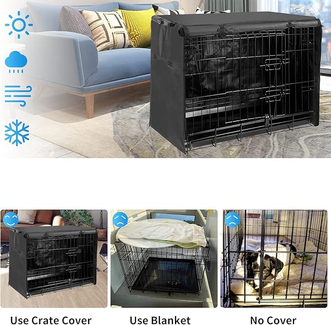 Dog Crate Cover 30 Inch Dog Kennel Cover, Metal Small Dog Crate Bumper for Wire Dog Cage with1 2 3 Doors, Waterproof 600D Oxford Fabric Indoor/Outdoor Black