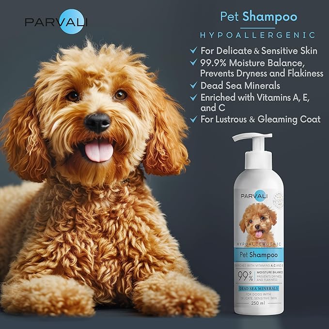 Natural Dead Sea Hypoallergenic Pet Shampoo (250 ml, 8.45 fl oz). for Puppies, Kittens or Seniors with Allergies or Sensitive, Delicate Skin. Minerals Rich, Extra-Scented Formula. Enjoy!