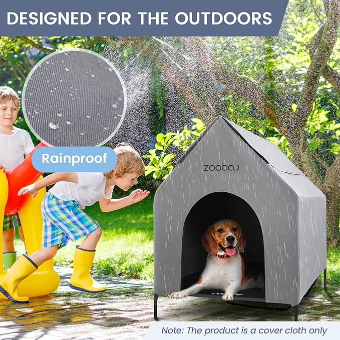 48” Durable Dog House Cover - Waterproof & UV-Resistant 600D Oxford Fabric Canopy for Outdoor Kennels - Cover Only, Fits 36"x30"x44" Houses - Protective Large Breed Shelter Top - Cool Grey
