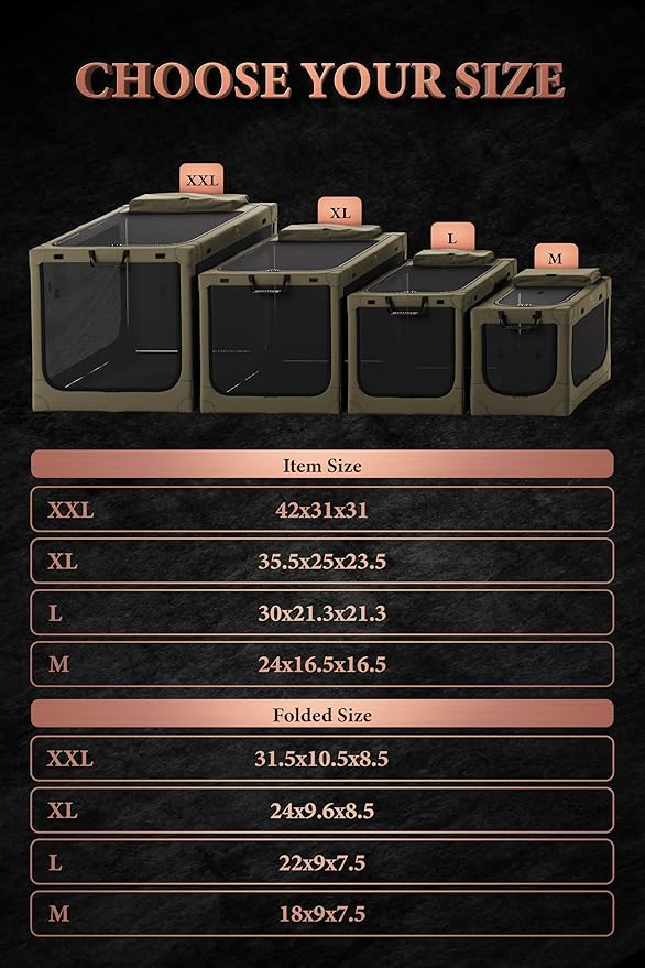 Noah & Paw Collapsible Dog Crate 26 Inch, Small Dog Crate for Small Medium Breeds, Travel Kennel for Car, Including Pet Mat for Pet Cage, 2 Storage Pockets, Handbag, 10mm Locking Zipper 26 * 17 * 17