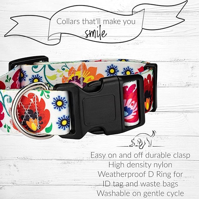 Lucky Love Dog Wide Dog Collar - Adjustable, Durable, Soft Webbing, & Comfortable 1.5 inch Wide Collar for Dogs Male and Female - in Ladybird Pattern with Strong Buckle, Large Size