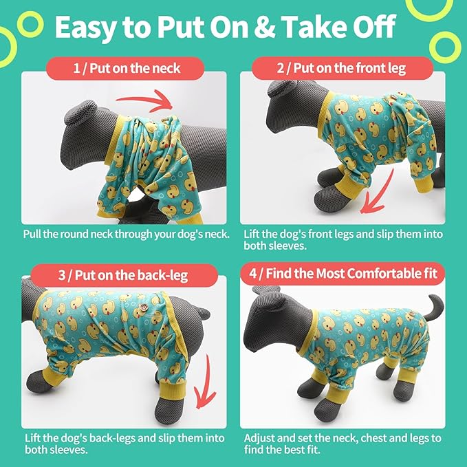KYEESE Dog Pajamas Velvet Dog Pajamas Small Sized Dogs Dogs Pjs with Yellow Ducks Pattern Soft Doggie Jammies Stretchy Doggie Clothes Puppy Onesie Comfy Pet Coat Pet Costume, X-Small