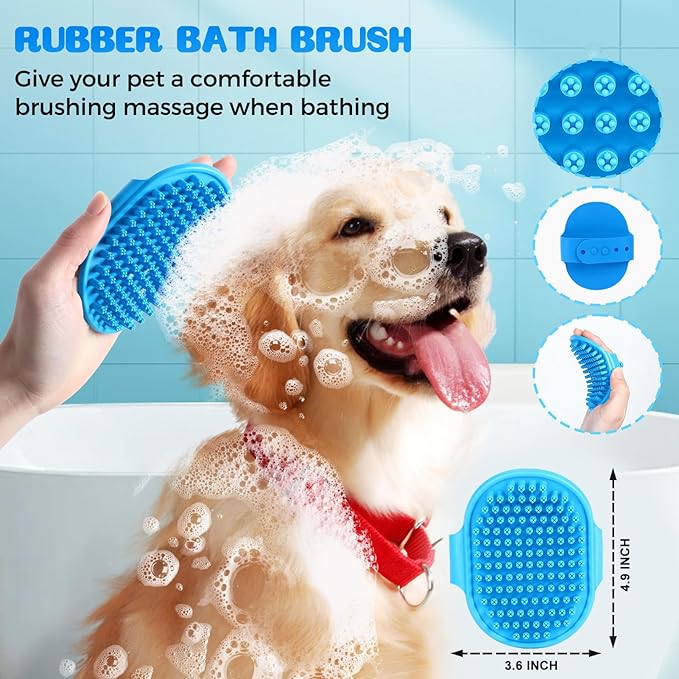 5 in 1 Dog Grooming Kit, Self Cleaning Slicker Brush for Shedding Short Long Haired Dogs & Cats, Includes Pet Comb, Flea Comb, Bath Brush, Undercoat Rake, Blue