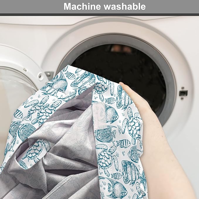 Lunarable Under The Sea Dog Crate Cover, Hand Drawn Sketch Art Style Fauna of The Sea Turtle Starfish and Fishes, Easy to Use Pet Kennel Cover for Small Dogs Puppies Kittens, 22 Inch, Blue White