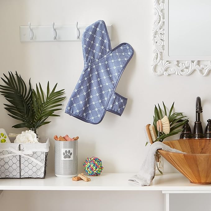 Bone Dry Pet Robe Collection, Trellis Paw Print, Absorbent Microfiber Bath Robe with Adjustable Closure for Dogs & Cats, X-Small, Stonewash Blue