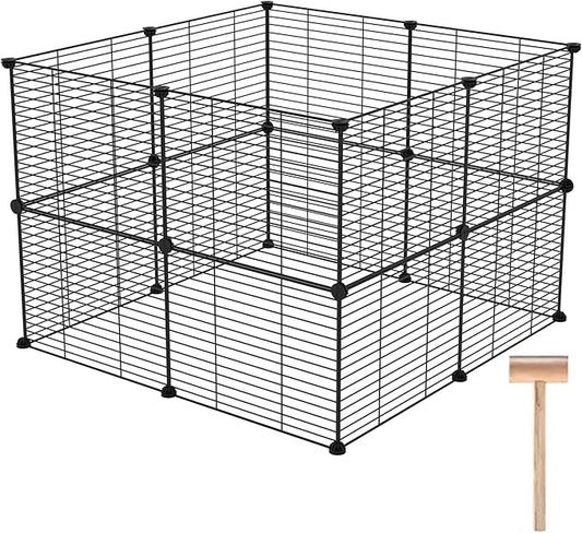 C&AHOME Pet Playpen, Small Animals Supplies, 16 Panels Exercise Playpens Cage, C Grids Portable Yard Fence Indoor, Ideal for Guinea Pigs, Pet Products, DIY Metal Yard Fence, 12" × 15" Black UPPM3416B