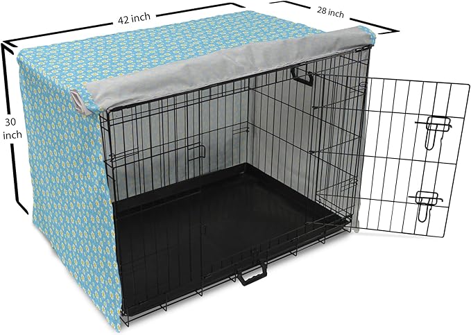 Lunarable Yellow and Blue Dog Crate Cover, Graphic Daisies Chamomiles Summer Nature Pattern with Dots, Easy to Use Pet Kennel Cover for Medium Large Dogs, 42 Inch, Aqua Marigold White