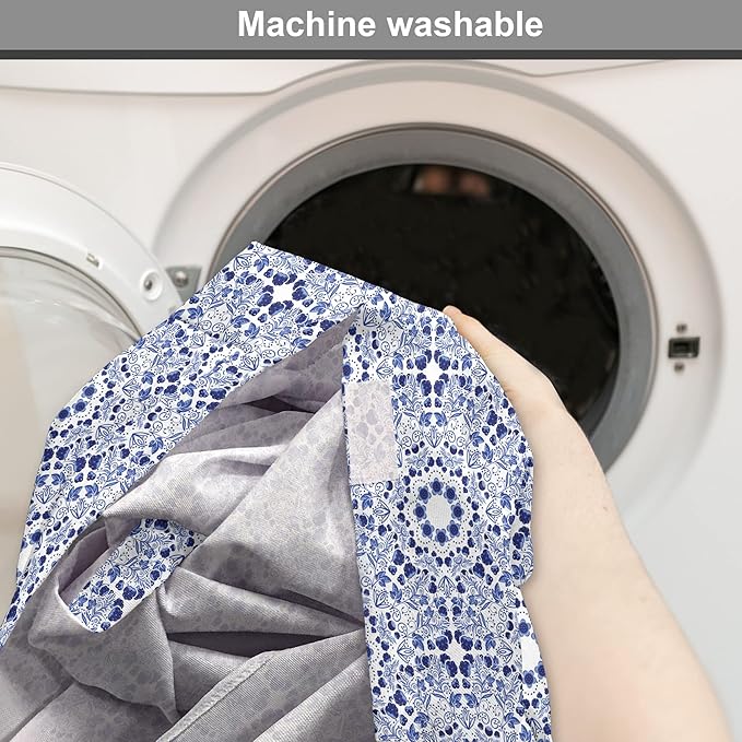 Lunarable Traditional Dog Crate Cover, Circular Flowers and Stripes Russian Gzhel Pattern Classic Motifs, Easy to Use Pet Kennel Cover for Medium Large Dogs, 48 Inch, Pale Blue