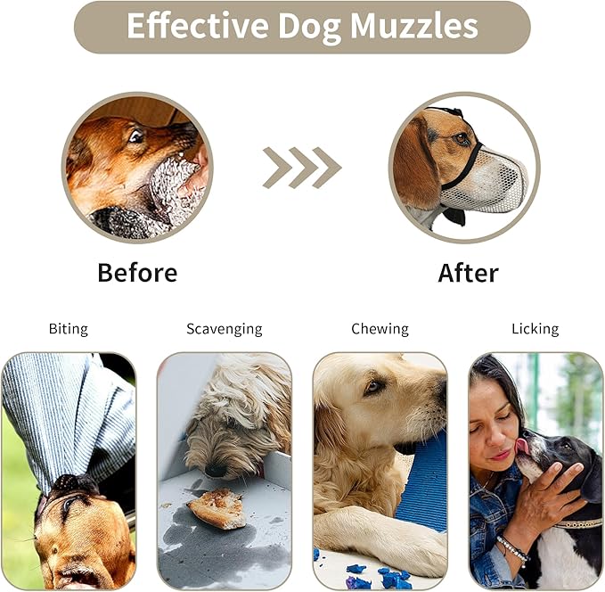 Dog Muzzle, Breathable Soft Muzzle for Small Dogs to Anti & Prevent Barking Biting Chewing, Reflective & Adjustable Basket Muzzle with Air Mesh for Toy Poodles Beige S