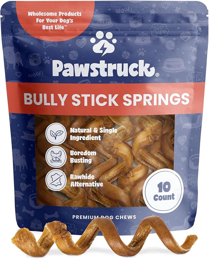 Pawstruck All-Natural 6" Bully Stick Springs for Dogs - Fun Challenging Rawhide Free 100% Beef Single Ingredient Chew Treat Bones - Fully Digestible Low Odor - 10 Pack - Packaging May Vary