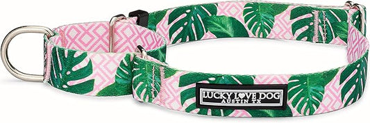 Lucky Love Dog, Tropical Martingale Collar for Female Male Dogs, Premium No Slip Collar, Vivid Pink Martingale Collar - (Large, Laguna Mart)