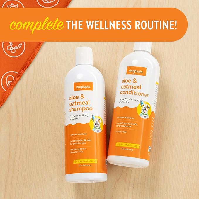 Everyday Aloe & Oatmeal Conditioner – 16oz Piña Colada Scent | Nourishing Pet Combo for Dogs and Pets | Rich with Soothing Emollients | Alcohol-Free, Soapless & Tearless