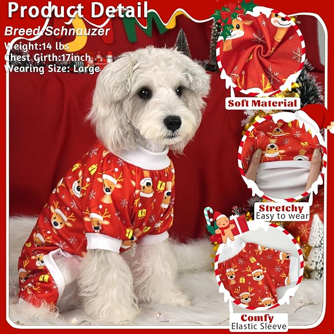 XPUDAC 4 Pieces Dog Pajamas for Small Dogs Pjs Clothes Puppy Onesies Outfits for Doggie Christmas Shirts Sleeper for Pet