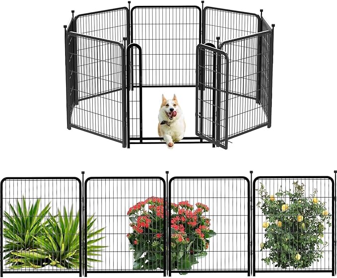 Dog Playpen 24 inch(H) 8 Panels Dog Fence Outdoor for Yard. Wide Door Low Threshold，Metal Dog Pen Heavy Duty Pet Puppy Exercise Pen for Rv Camping Garden Yard, Total 15.7 Ft(L)