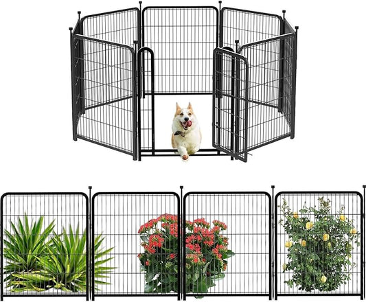 Dog Playpen 24 inch(H) 8 Panels Dog Fence Outdoor for Yard. Wide Door Low Threshold，Metal Dog Pen Heavy Duty Pet Puppy Exercise Pen for Rv Camping Garden Yard, Total 15.7 Ft(L)