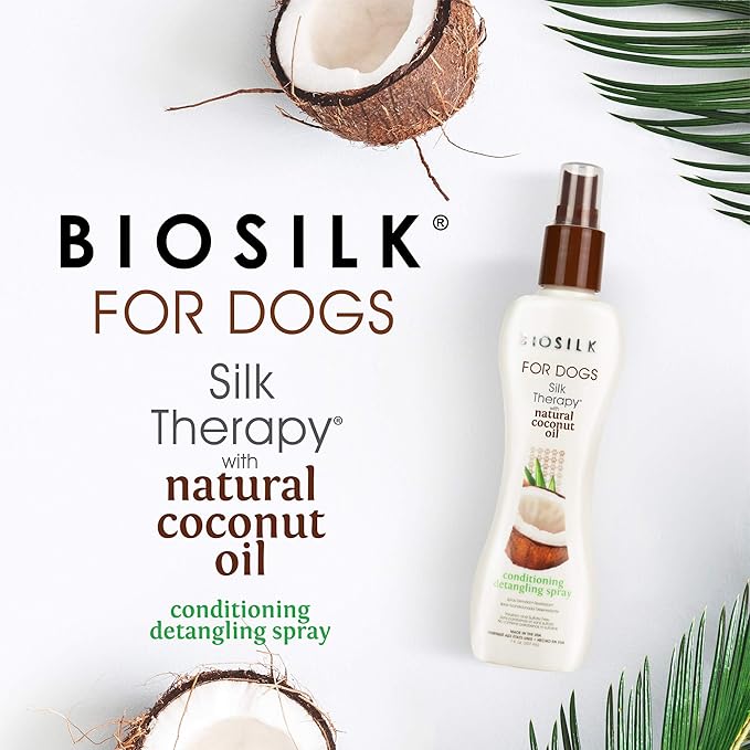 BioSilk for Dogs Silk Therapy Shampoo with Coconut Oil | Coconut Dog Shampoo Conditioning Detangling Spray for Pets | Dog Shampoo Spray with Natural Coconut Oil - 12 Pack