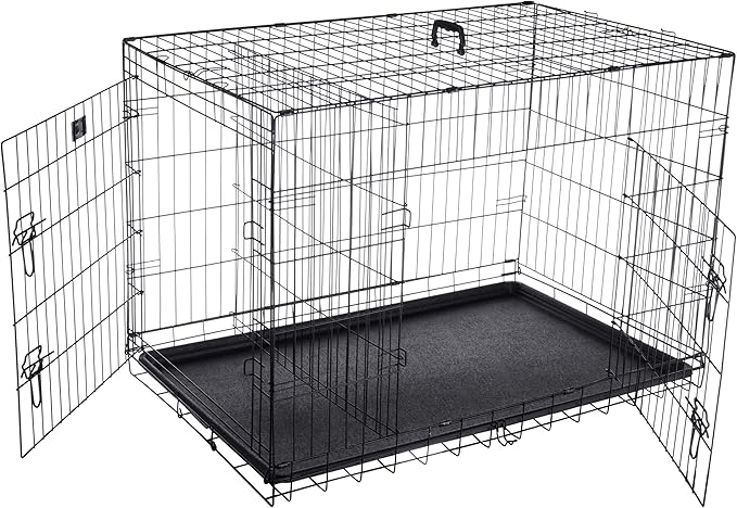 Pet Trex 42" Folding Pet Crate Double Door Kennel Wire Cage for Dogs, Cats or Rabbits
