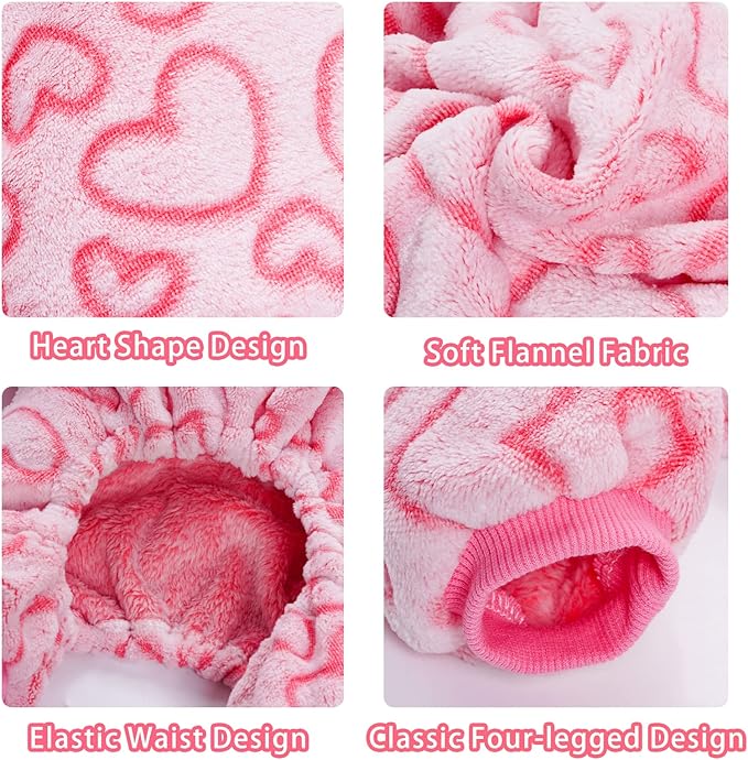 Dxhycc Fleece Dog Pajamas Cute Dog Heart Pajamas Puppy Jumpsuit Pajamas Warm Soft Pet Holiday Clothes for Small Medium Cats and Dogs (Pink, M)