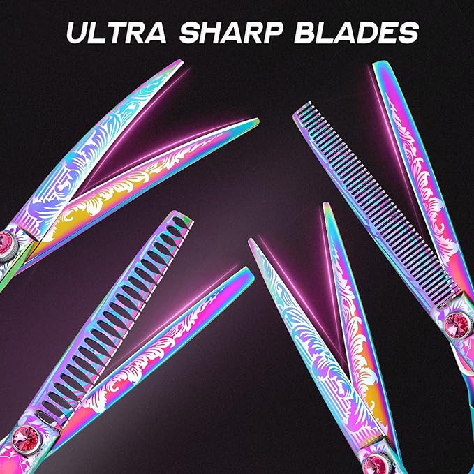 Dragon Creek Dog Grooming Scissors - Pet Cutting Thinning Chunker Shears Set for Grooming Trimming Texturizing Dog Cat Rainbow