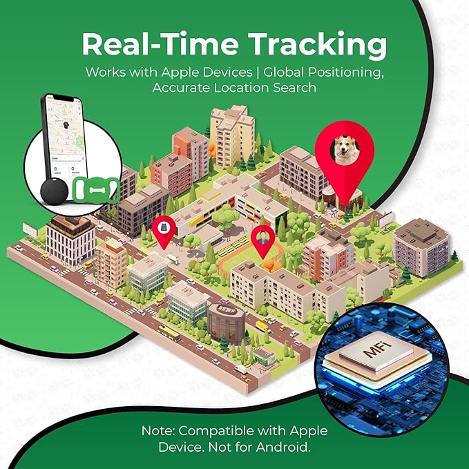 Smart Pet Tracker, Dog Tracker with Black Collar Holder, Smart Tag for Seamless Location Tracking, No Monthly Fee, MFi Certificated, Work with Find My, No GPS Tracker, iOS Only (Green)