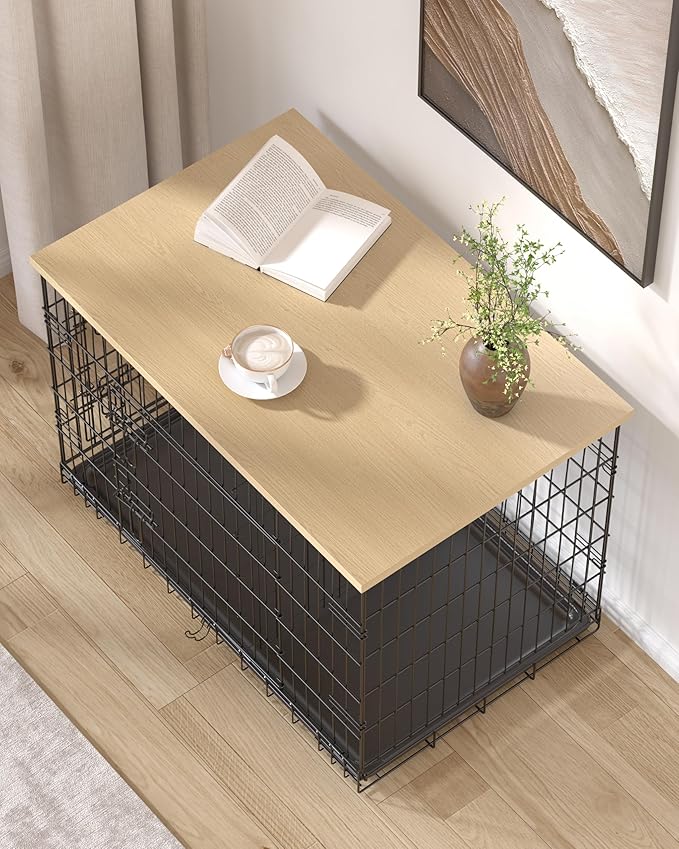Piskyet Dog Crate Topper Wood Countertop for 48 42 36 30 24 inch Dog Cage, Dog Crate Cover,Dog Kennel Topper(Crate Not Include) (Original Wooden Color, for 42 Inch Crate)