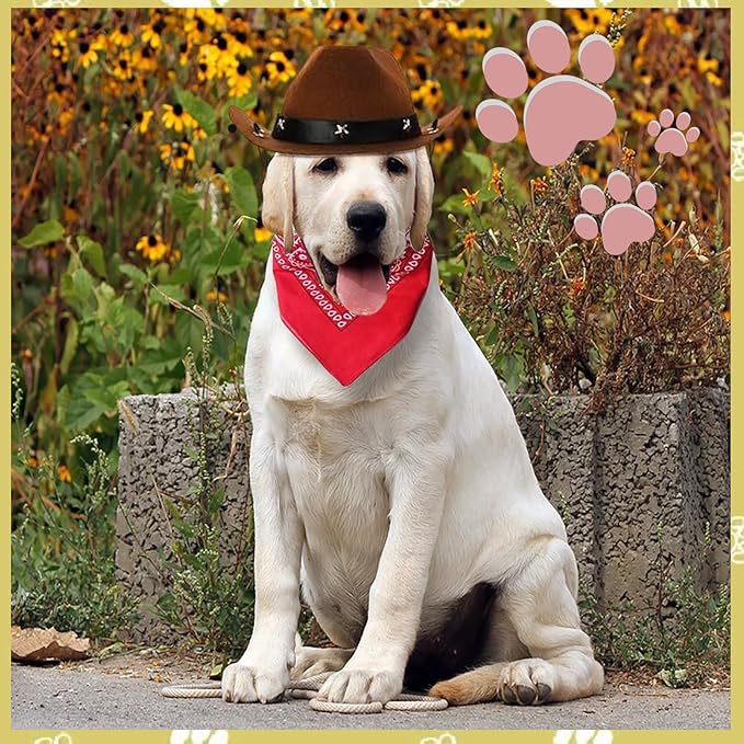 Dog Costume Halloween Dog Cat Cowboy Hat with Dog Bandana Funny Cute Pet Cowboy Costume Cosplay Cap Party Accessories