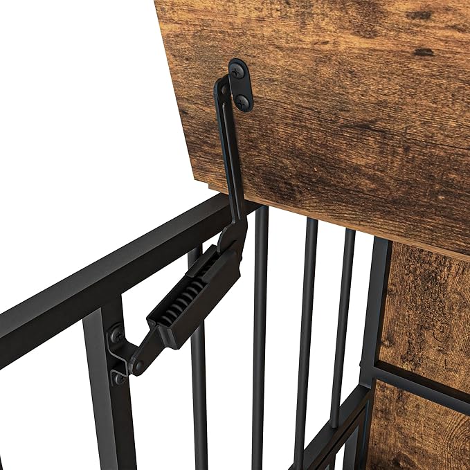 NicBex Dog Crate Furniture Dog Cage with 360 Degree Rotation Height Adjustable Feeding Bowls, Dog Kennels for Inside, Wooden Dog Crate with Lift Panel and Wheels, Antique Brown