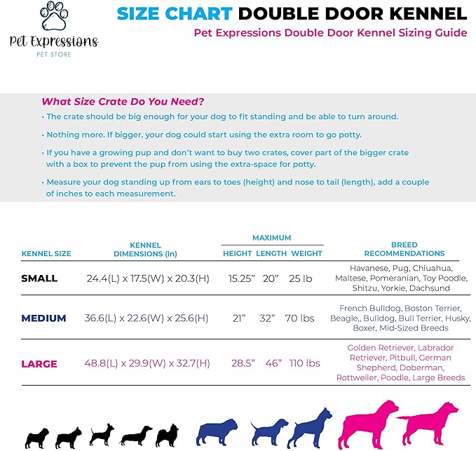 PET Expressions Luxury Colorful 36 Inch Foldable Dog Crate with 2 Doors | Free Training Ebook and Pet Calming Music | 3 Colors & 3