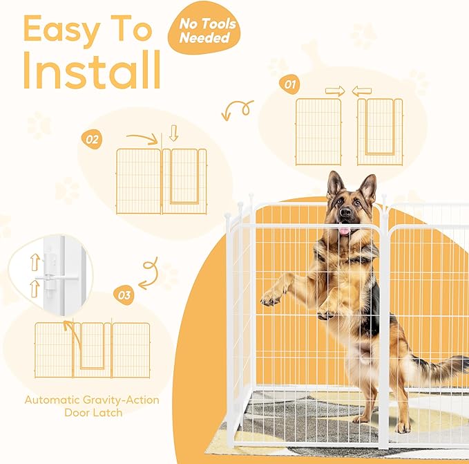 Dog Playpen 40 Inch 8 Panels, Heavy Duty Metal Pet Playpen Indoor Outdoor for Camping, Yard, RV, Garden Fence, Privacy Patio, White