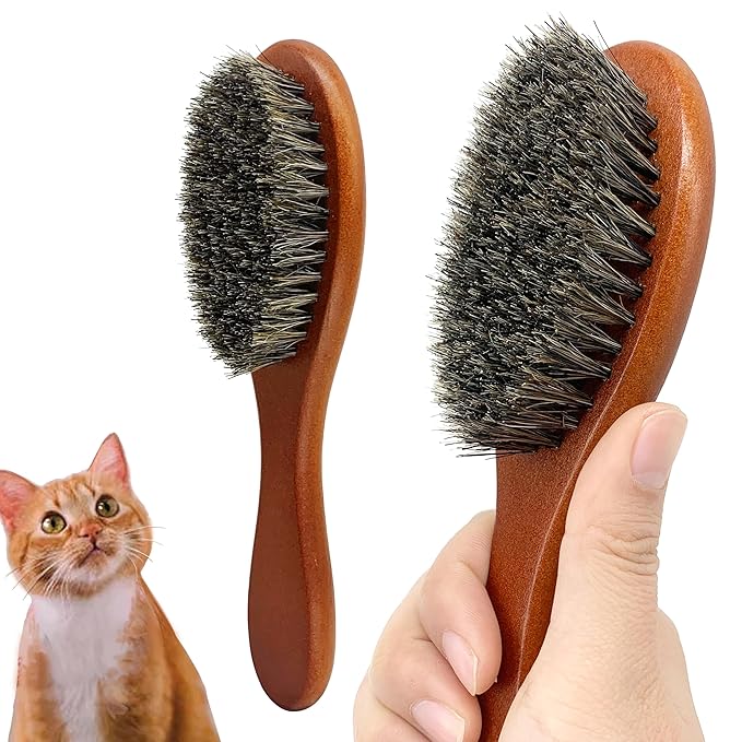 Bristle Cat Hair Brush for Shedding, Soft Cat Brush Wooden Handle, Short & Long Haired Cat Dog Brush Pet Grooming