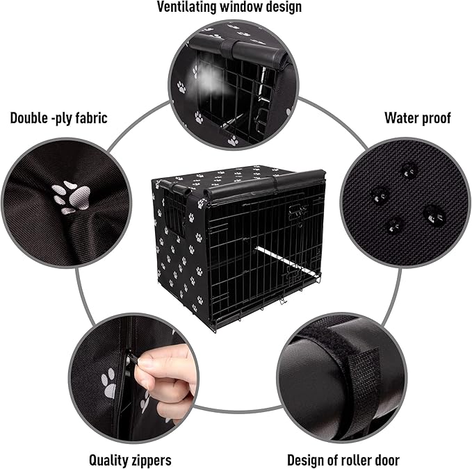 Dog Crate Cover for Wire Cages 24 30 36 42 48 Inch Outdoor Pet Kennel Cover Machine Wash & Dry (Cover Only) (24 Inch Crate Cover (24"x18"x19"))
