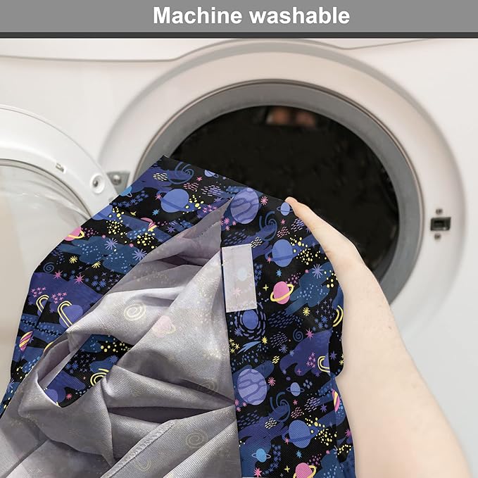 Ambesonne Galaxy Dog Crate Cover, Outer Space Planets Cosmic Journey Milky Way Zodiac Moon Doodle, Easy to Use Pet Kennel Cover for Cats & Medium Dogs, 24 Inch, Blue Pink