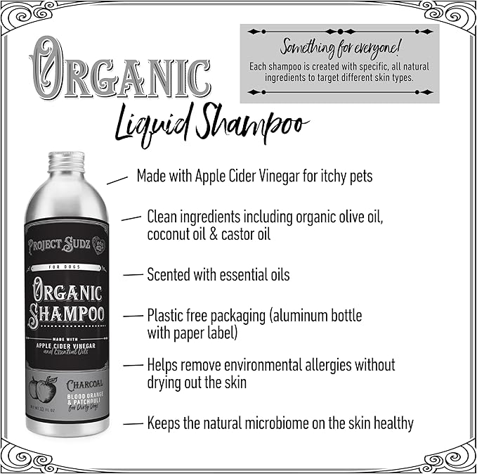 Activated Charcoal Liquid Shampoo for Dogs | Blood Orange Patchuili | Odor Eliminating | Deep Cleaning Shampoo