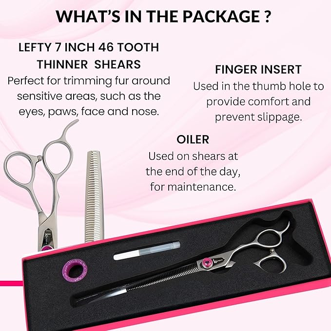 Kenchii Love Left Handed Dog Grooming Scissors, 46 Tooth Thinning Shears, Dog Scissors for Grooming, Professional Pet Grooming Scissors, Ergonomic & Comfortable