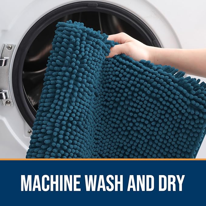 OLANLY Dog Door Mat for Muddy Paws 59x35, Absorbs Moisture and Dirt, Absorbent Non-Slip Washable Mat, Quick Dry Chenille, Mud Mat for Dogs, Entry Indoor Door Mat for Inside Floor, Atlantic Blue