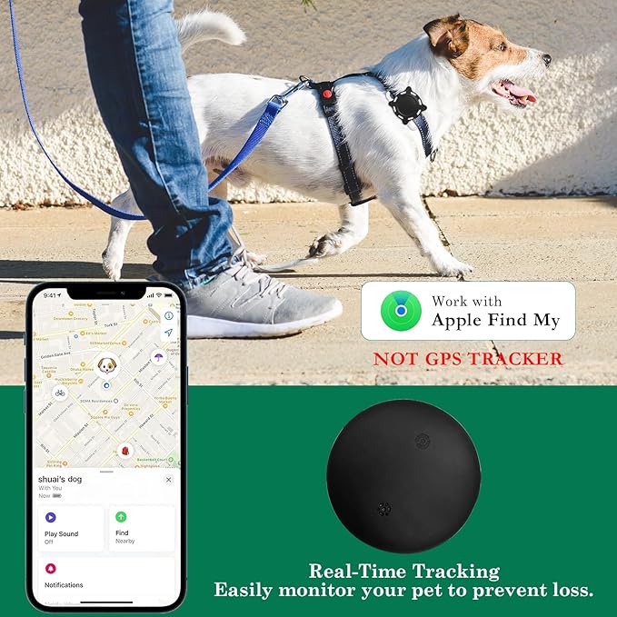 Smart Dog Tracker, Pet Location Tracker with Collar Holder for Dogs, Item Finder MFi Certified, Bluetooth Pet Tracker, No Monthly Fee, Works with iOS Find My (Black and White)