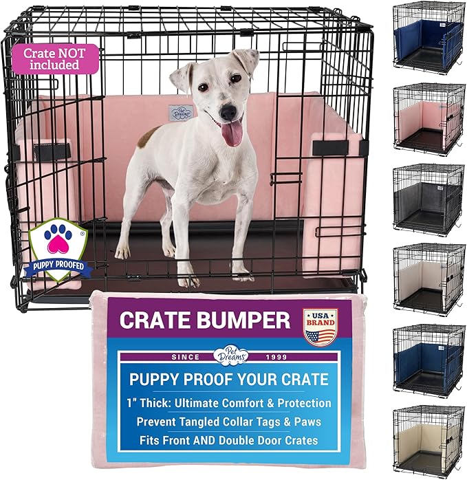 Pet Dreams Dog Crate Bumper - Comfy Liner & Dog Tail Protector for Inside Crate, Fits iCrate Cages 18, 24, 30, 36, 42, 48 Inches (Pink, Large, 36")