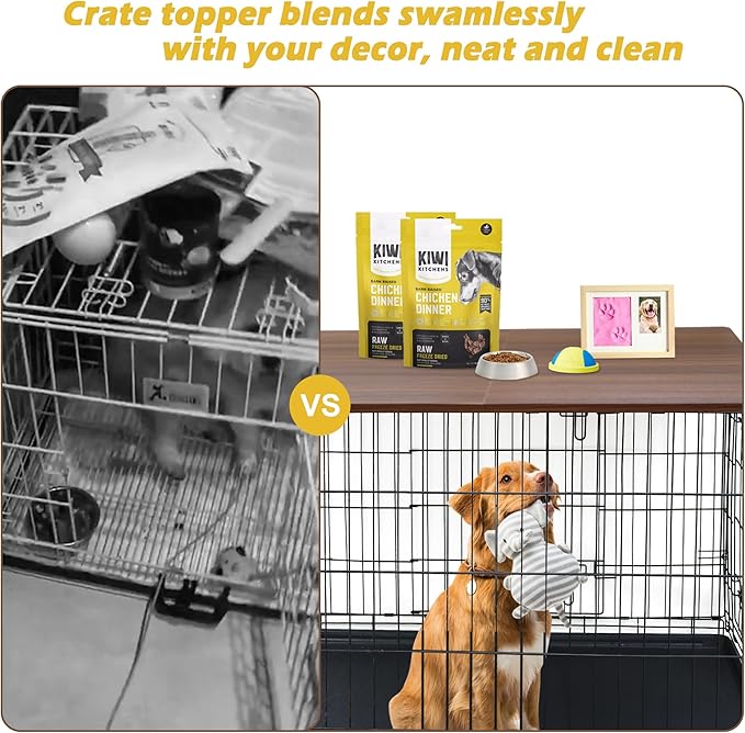 Deblue Foldable Dog Crate Topper, Wood Crate Topper for 48in Wire Dog Cages, Dog Kennel Table Top for Large Dog, Waterproof, Sturdy (48 inch)
