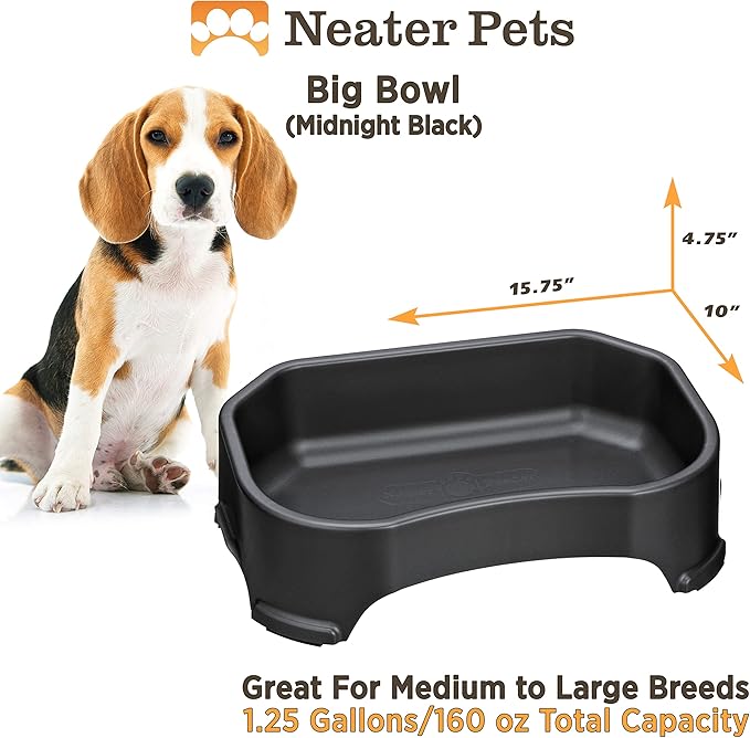 Neater Pet Brands Large Water Bowl for Dogs, Outdoor Dog Water Bowl (1.25 Gallon Extra-Large Capacity), Big Trough Style Food Dish for Indoors or Outside, No Spill Large Dog Bowls, Midnight Black
