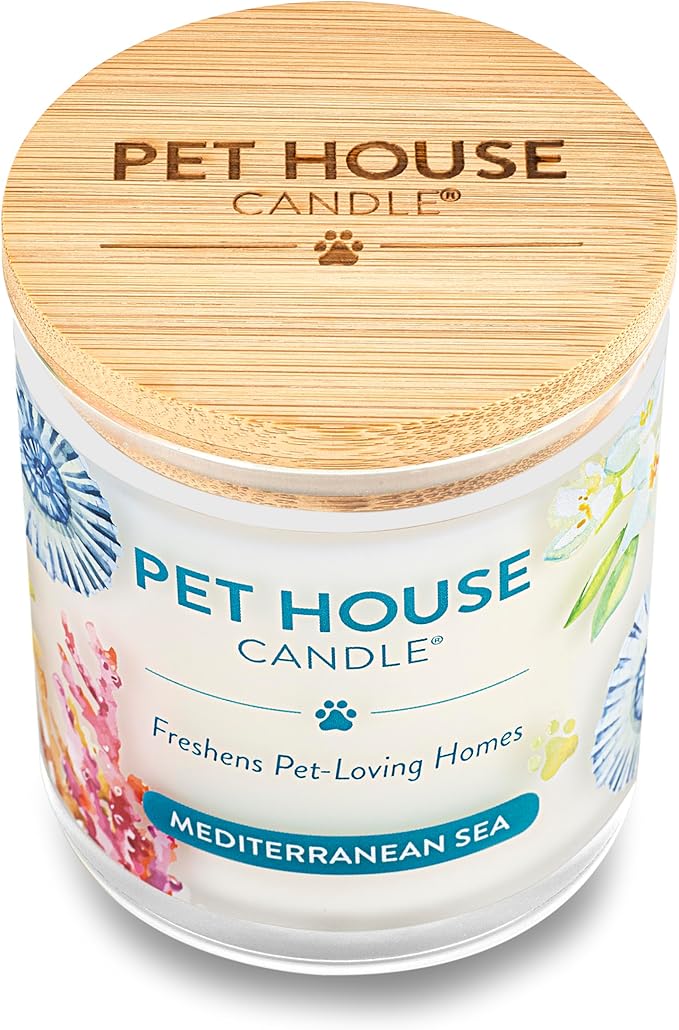 One Fur All Pet House Candle 2 Pack - Plant-Based/Soy Candle - Clean Burning Scented Candles, Long Lasting Pet Odor Candle for Home - Mediterranean Sea