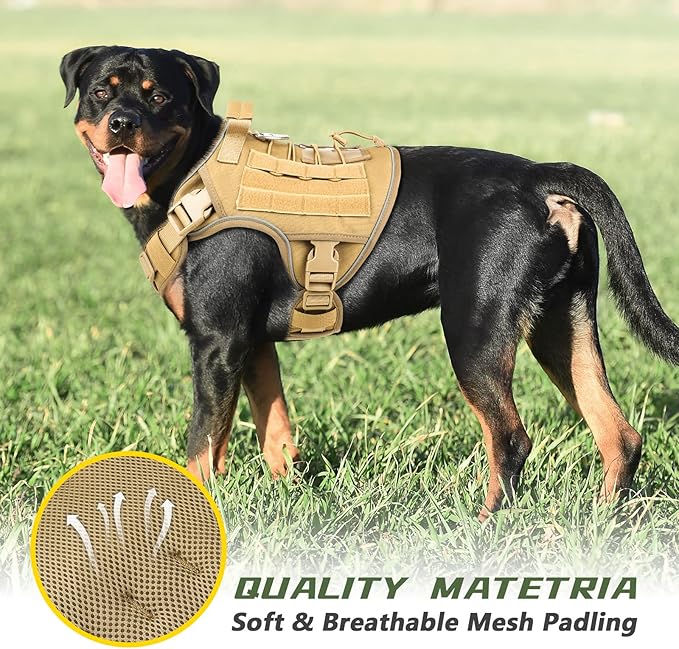 Tactical Dog Harness Vest with Handle for Large Medium Dogs No Pull Adjustable Reflective K9 Military Service Pet Harnesses for Walking Hiking Training (M)
