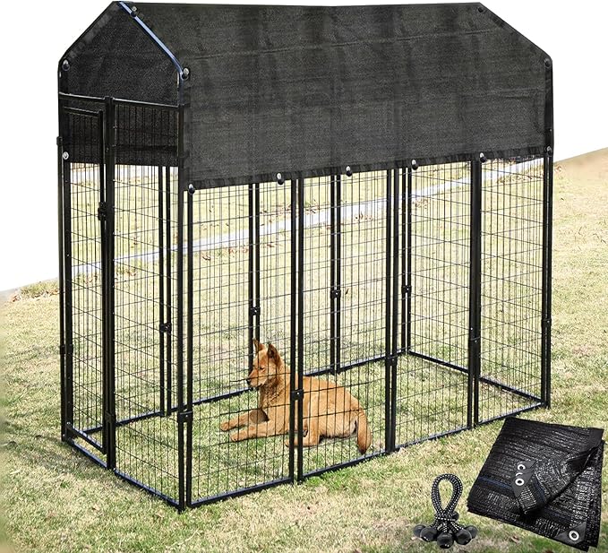 Dog Kennel Shade Cover 90% Sunblock Shading Cloth Net Mesh Tarp 10x10 ft for Outdoor Large Pet Crate with 12 Ball Bungee Cords