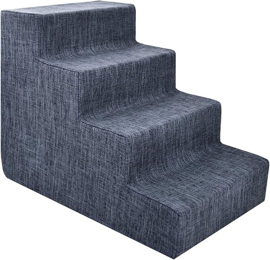 Best Pet Supplies Dog Stairs for Small Dogs & Cats, Foam Pet Steps Portable Ramp for Couch Sofa and High Bed Non-Slip Balanced Indoor Step Support, Paw Safe No Assembly - Dark Gray Linen, 4-Step