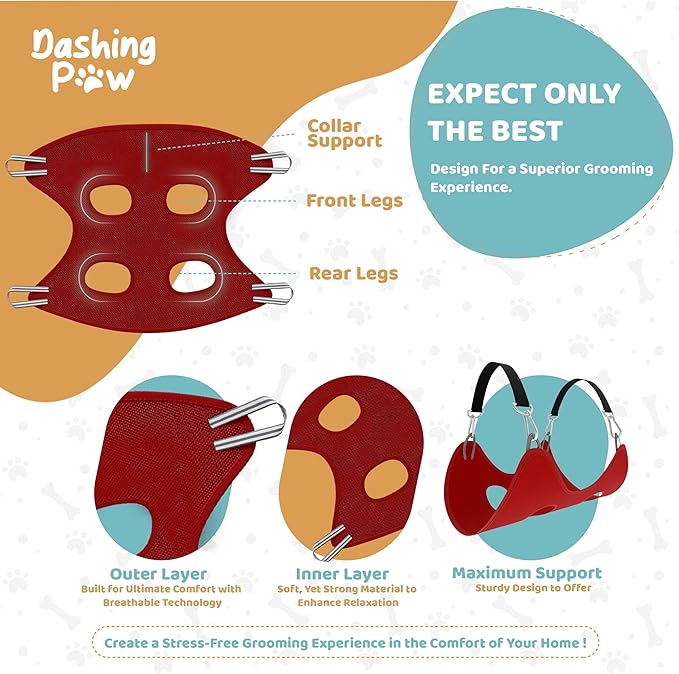 Dog Grooming Hammock – Sturdy & Safe Dog Hammock for Grooming with Durable Carabiner Clips & Straps – Soft, Comforting Dog Grooming Harness – Pet Grooming Hammock + Nail Trimmer for Medium Sized Dogs