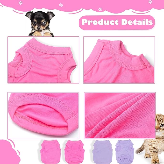 2 Pieces Dog Clothes for Small Dogs Girl Boy Spring Summer Soft Puppy Shirt Solid Color Chihuahua Clothes Pet Clothing Cute Cat Cloth XXS~M (Rose,Purple, X-Small)