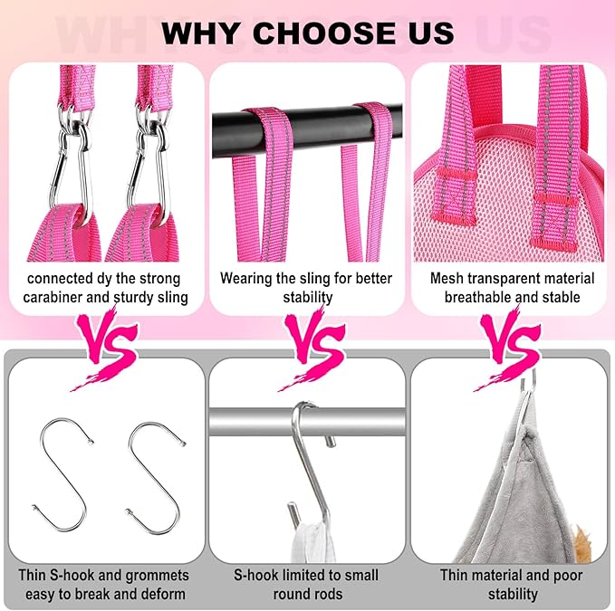 Dog Grooming Hammock - Breathable Pet Grooming Hammock for Small Dogs& Cats, Adjustable Dog Sling Harness with Nail Clippers& Nail File (Pink, X-Small)