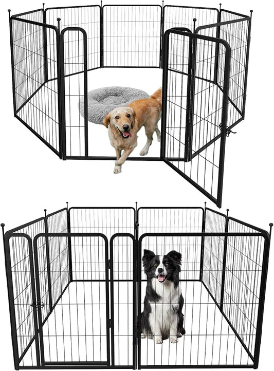 mestyl Dog Play Pen Indoors, Heavy Duty Metal Puppy Playpen, Portable Dog Exercise Pen Temporary Pet Fence with Gate, 32" Height 8 Panels Foldable Dog Kennel for Large/Medium/Small Dogs