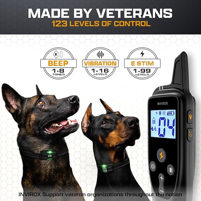 INVIROX Dog Training Collar for Large Dog X2 [2025 Edition] 123 Levels Dog E Collars 1100yd Range, 100% Waterproof, Rechargeable Electric Dog Collars for Medium Dogs, E Collar for Large Dogs
