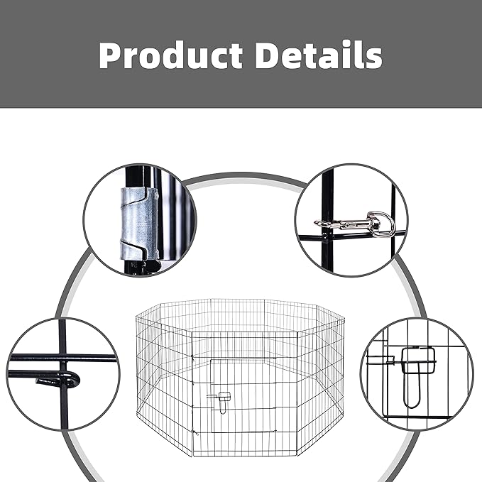 BalanceFrom Foldable Metal Exercise Pet Play Pen with Door for Dogs, 24-inch and 30-inch Tall